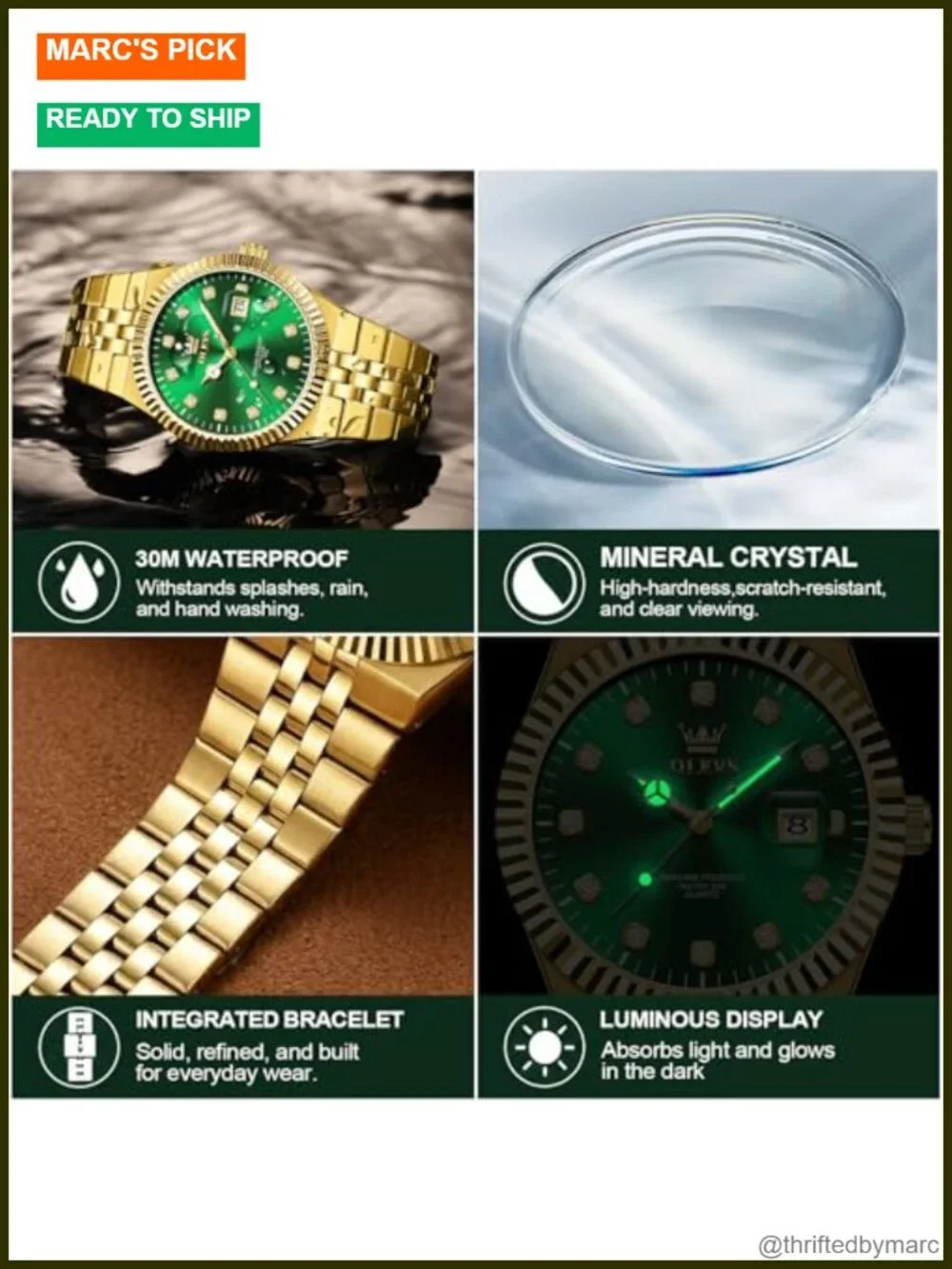 Men's Stainless Steel Watch, Analog Quartz, Luminous Waterproof Dress Watch